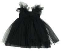 Čierne tylové rebrované šaty s volánikmi H&M