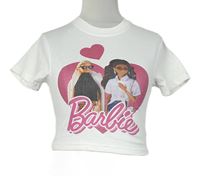 Dámske biele crop tričko s potlačou Barbie
