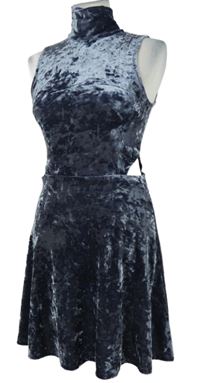 Dámske tmavomodré zamatové šaty s prestrihmi a rolákom Topshop