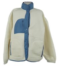 Dámská smetanovo-modrá huňatá bunda s kapsou Dunnes 