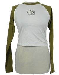 Dámske bílo-khaki crop tričko s nápisom Ragged