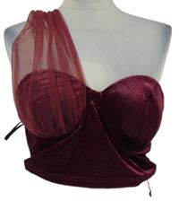 Nové - Dámský vínový sametovo-tylový crop top Shein 