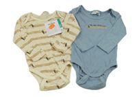 Nové- 2x body béžové pruhované s pejsky+ modré s pejskem Ergee