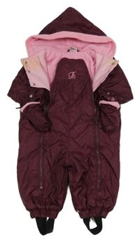 Vínová šusťáková zimní kombinéza s výšivkou a kapucí+ rukavice Tommy Hilfiger