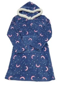 Tmavomodrá chlupatá oversize mikina s duhami a kapucí Peacocks