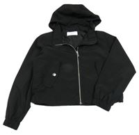 Čierna šušťáková jarná crop bunda s kapucňou H&M
