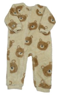 Svetlobéžová chlpatá kombinéza s medveďmi Next