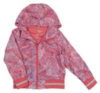 Růžovo-modrá vzorovaná šusťáková jarní bunda s kapucí C&A