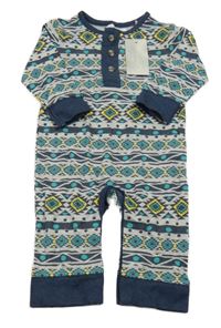 Nové - Šedo-tmavomodro-žlutý vzorovaný overal Early Days