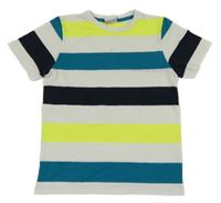 Bielo-modro-neónově žlté pruhované tričko Yigga