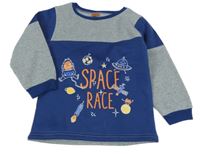 Modrošedá mikina s UFO a potlačou X-mail