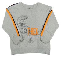 Sivá mikina s dinosaurom a pruhmi Kiki&Koko