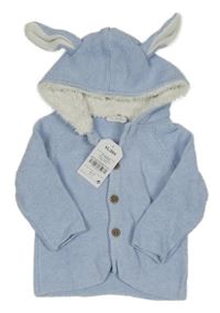 Nový - světlemodrý propínací svetr s kapucí a oušky Next