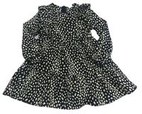 Černo-béžové vzorované šaty s volánky Shein