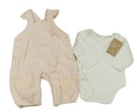 2set - Svetloružové na traké manšestráky + body Mothercare