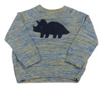 Modro-žltý melírovaný sveter s dinosaurom Mothercare
