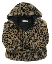 Hnedo-čierna vzorovaná kožušinová podšitá bunda s kapucňou zn. H&M
