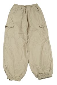 Béžové plátěné široké cuff kalhoty Next