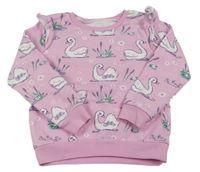 Svetloružová mikina s labuťami  a volánikmi St. Bernard