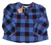 Nové - Modro-ružovo-čierna kockovaná blúzka