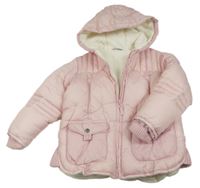 Svetloružová šušťáková zimná bunda s logom a kvetmi a kapucňou Next