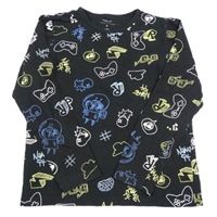 Černé pyžamové triko s ovladači a blesky Name it