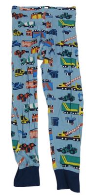 Světlemodré pyžamové kalhoty s hasiči a bagry H&M