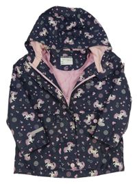 Tmavomodrá voděodolná podzimní bunda s jednorožci a kapucí C&A