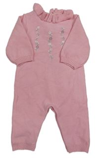 Růžový úpletový overal s květy a límečkem Nutmeg