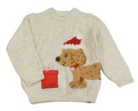 Světlebéžový melírovaný svetr se psem Primark