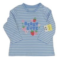 Nové - Modro-bílé pruhované triko s nápisem a kytičkami Matalan