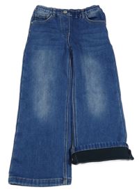 Tmavomodré teplákové zateplené široké rifle