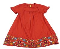 Červené plátenné šaty s výšivkami květů Little Bird