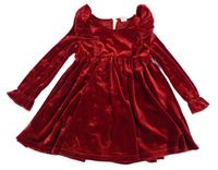 Červené zamatové šaty s volánikmi Shein