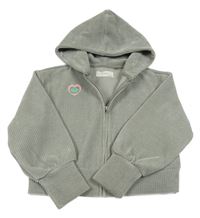 Sivá zamatová rebrovaná prepínaci crop mikina so srdiečkom a kapucňou Reserved