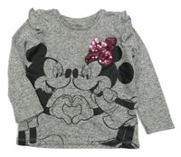 Sivé melírované úpletové tričko s Mickeym a Minnie Disney