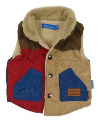 Hnedo-béžovo-červená šusťákovo/semišová zateplená vesta