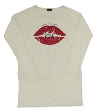 Smetanová tunika s rty a nápisy Page one young