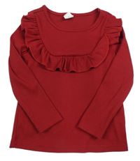 Červené rebrované tričko s volánikom Shein