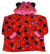 Červená chlpatá domáceá mikina s Minnie a kapucňou zn. Disney 104-116