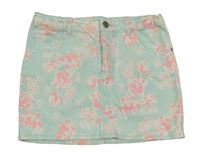 Svetlomodrá rifľová sukňa s kvetmi H&M