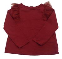 Vínové triko s tylovými volánky H&M