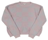 Fialovo-svetloružový kockovaný crop sveter Primark