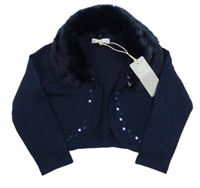 Nové - Tmavomodré svetrové bolerko s odepínacím kožúškom Rocha John Rocha