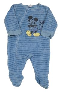 Modrý pruhovaný chlpatý overal s Mickeym Disney