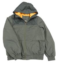 Khaki-šedá šusťáková zimní bunda s kapucí Decathlon