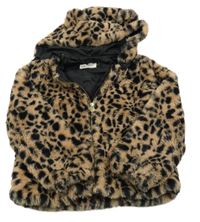 Béžovo-čierna vzorovaná kožušinová podšitá bunda s odopínacíá kapucňou H&M