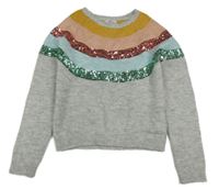 Sivý sveter s prúžkami a flitrami Primark