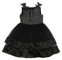 Černo-stříbrné slavnostní šaty s mašlí