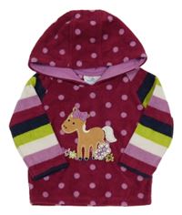 Vínovo-pruhovaná fleecová mikina s koníkem a kapucí Topolino